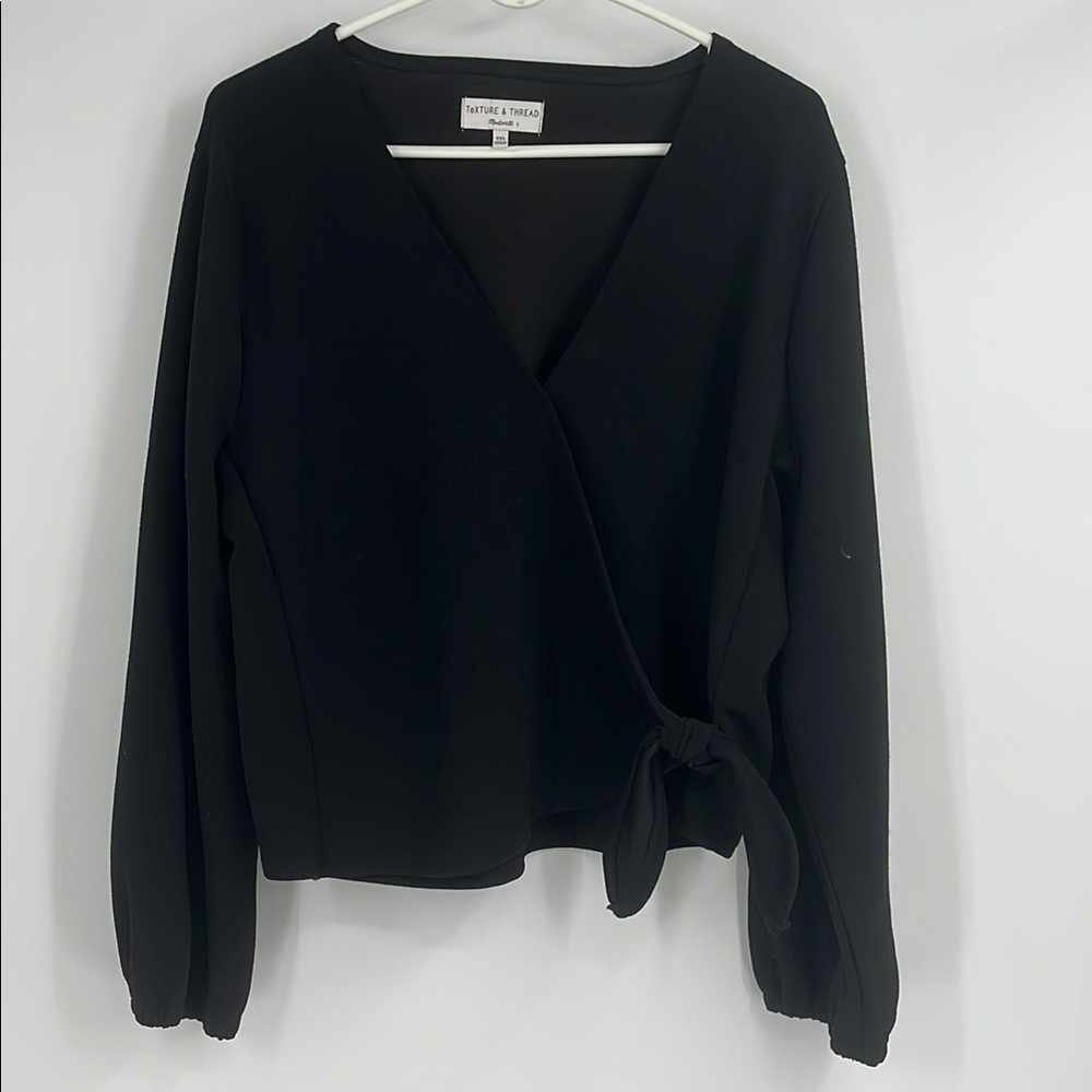 Madewell Texture & Thread Black Wrap Top Size XXL Balloon Sleeves